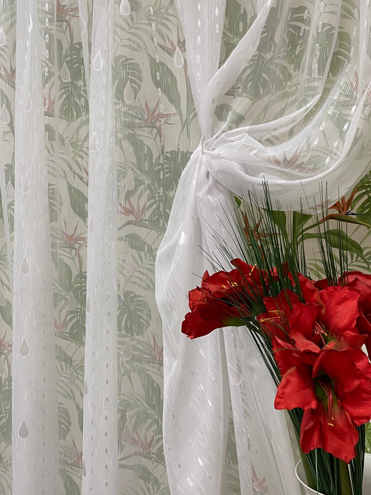 Perdea alba brodata cu picaturi de ploaie albe 400x245cm, cu rejansa by Liz Line - RD1754 - imagine 3