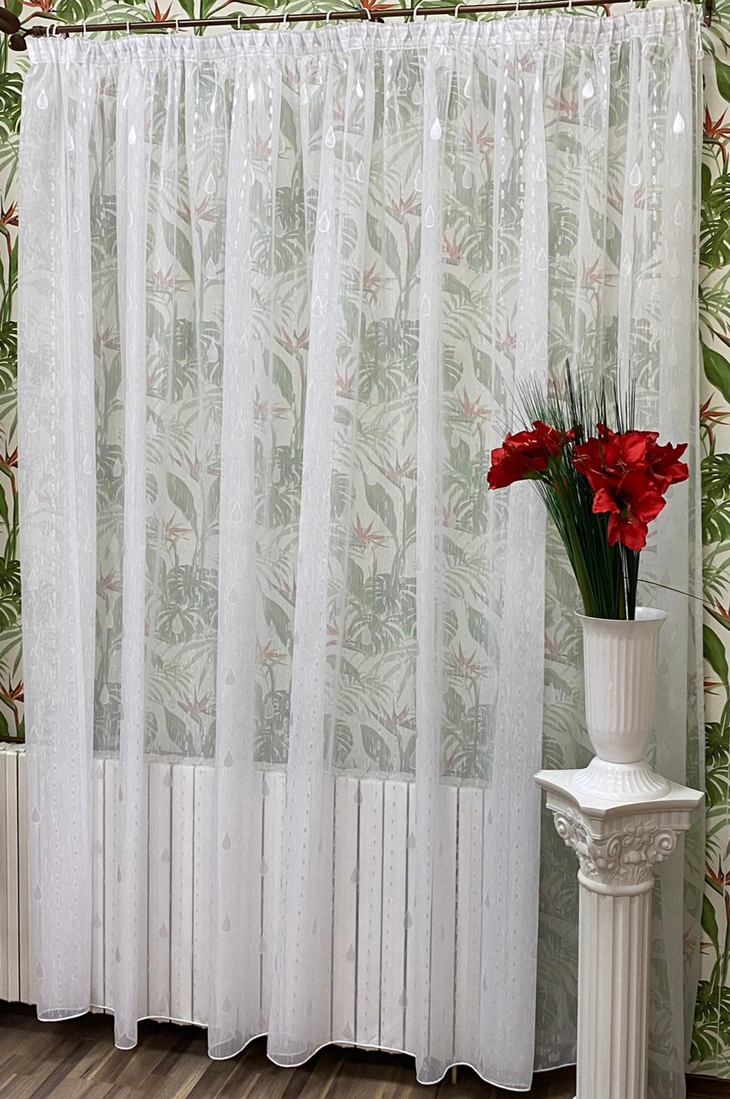 Perdea alba brodata cu picaturi de ploaie albe 400x245cm, cu rejansa by Liz Line - RD1754 - imagine 5