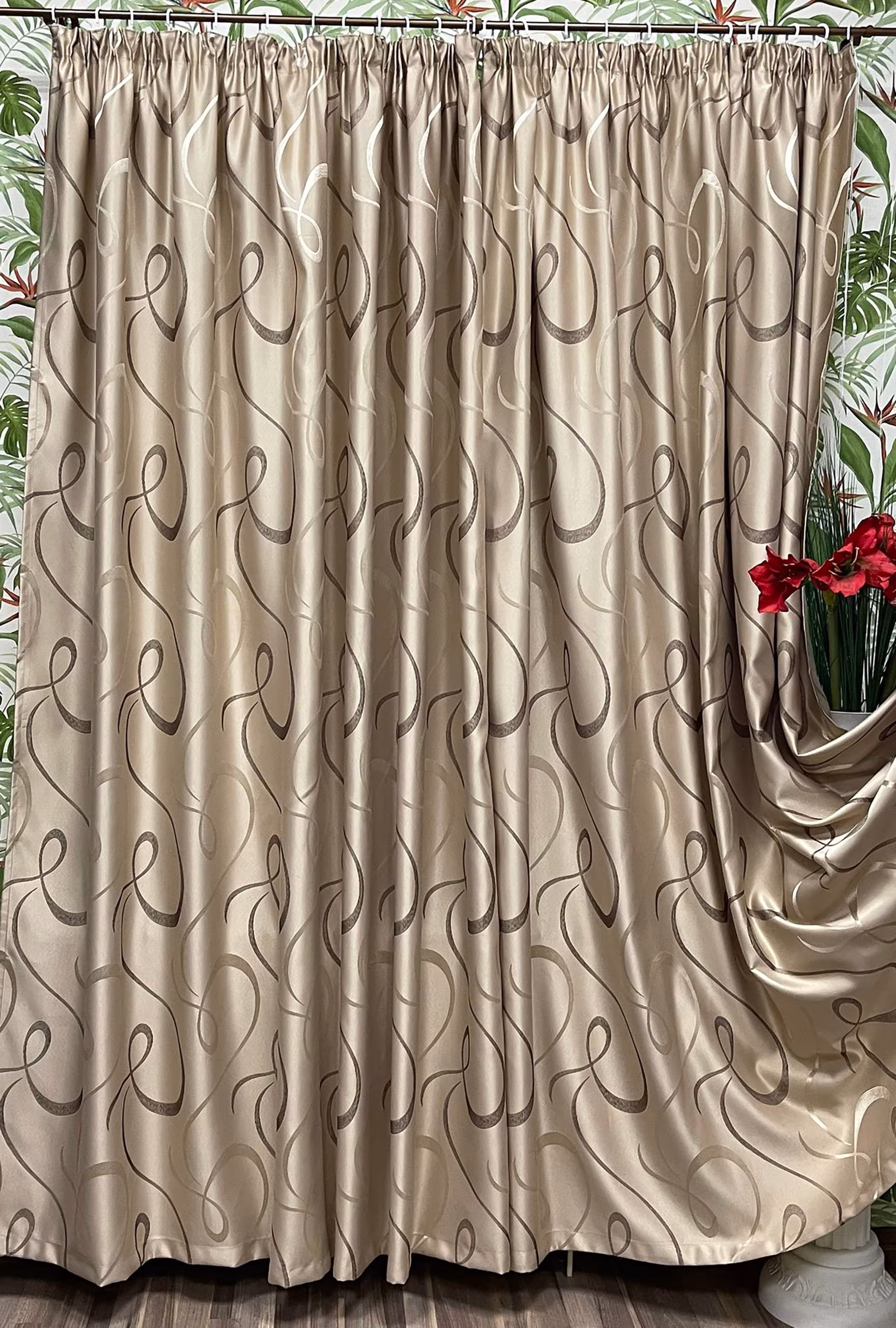 Set draperii semiopace, culoare bej gold, colectia "Barocco - Soft Illusion by Liz Line" 250x245x2buc, cu rejansa - DP15425 - imagine 2