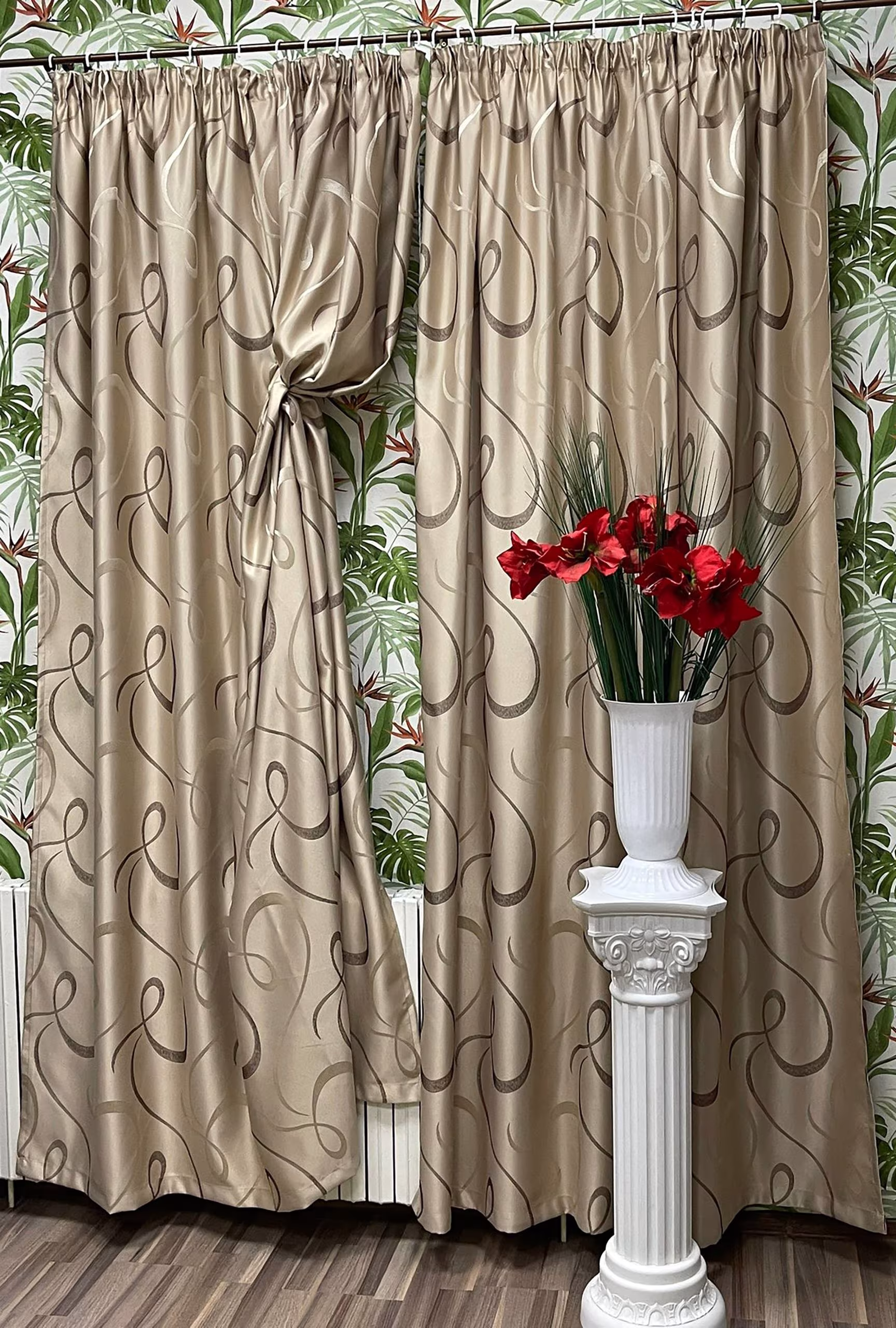 Set draperii semiopace, culoare bej gold, colectia "Barocco - Soft Illusion by Liz Line" 250x245x2buc, cu rejansa - DP15425 - imagine 5