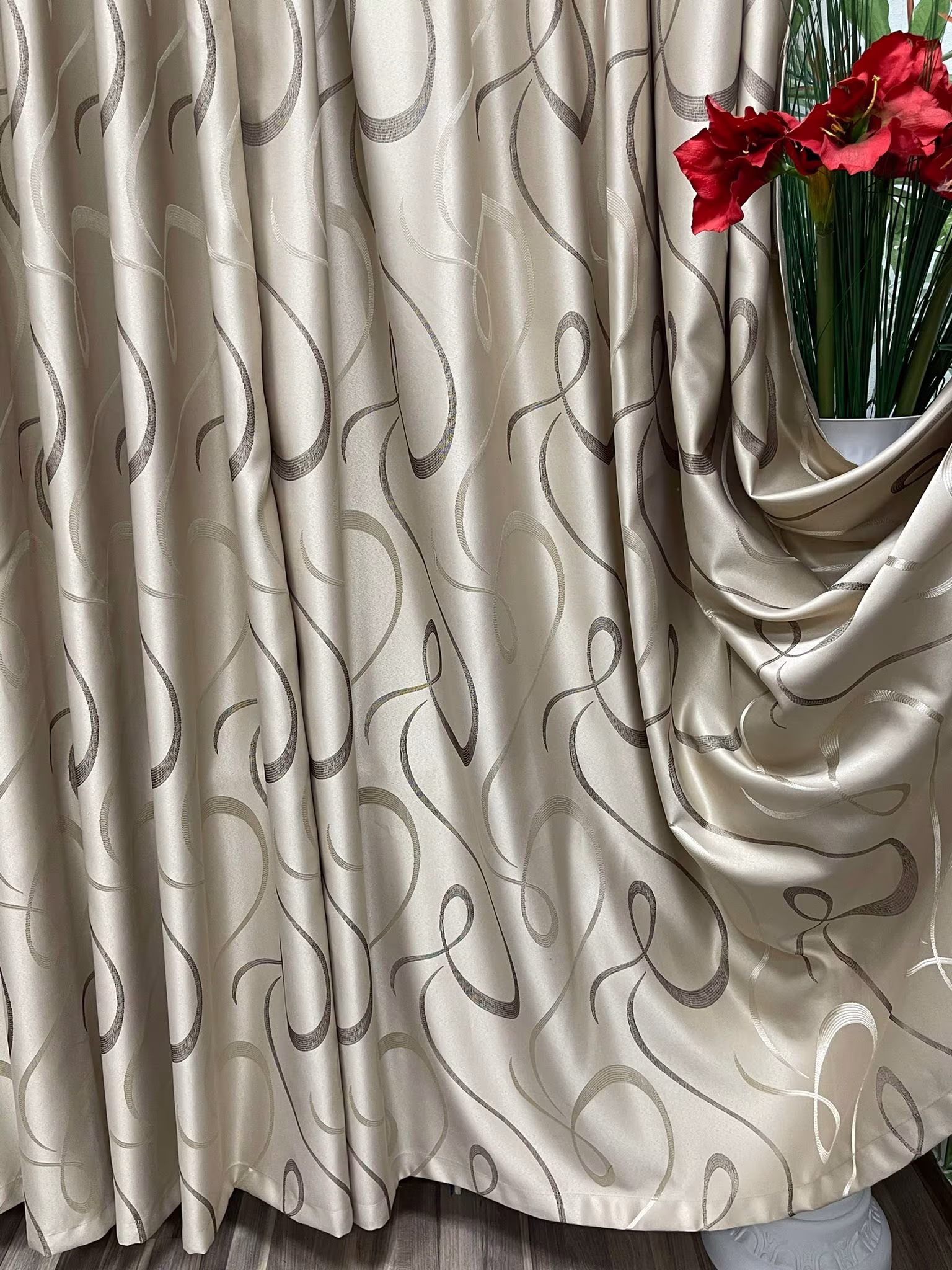 Set draperii semiopace, culoare bej gold, colectia "Barocco - Soft Illusion by Liz Line" 250x245x2buc, cu rejansa - DP15425 - imagine 13