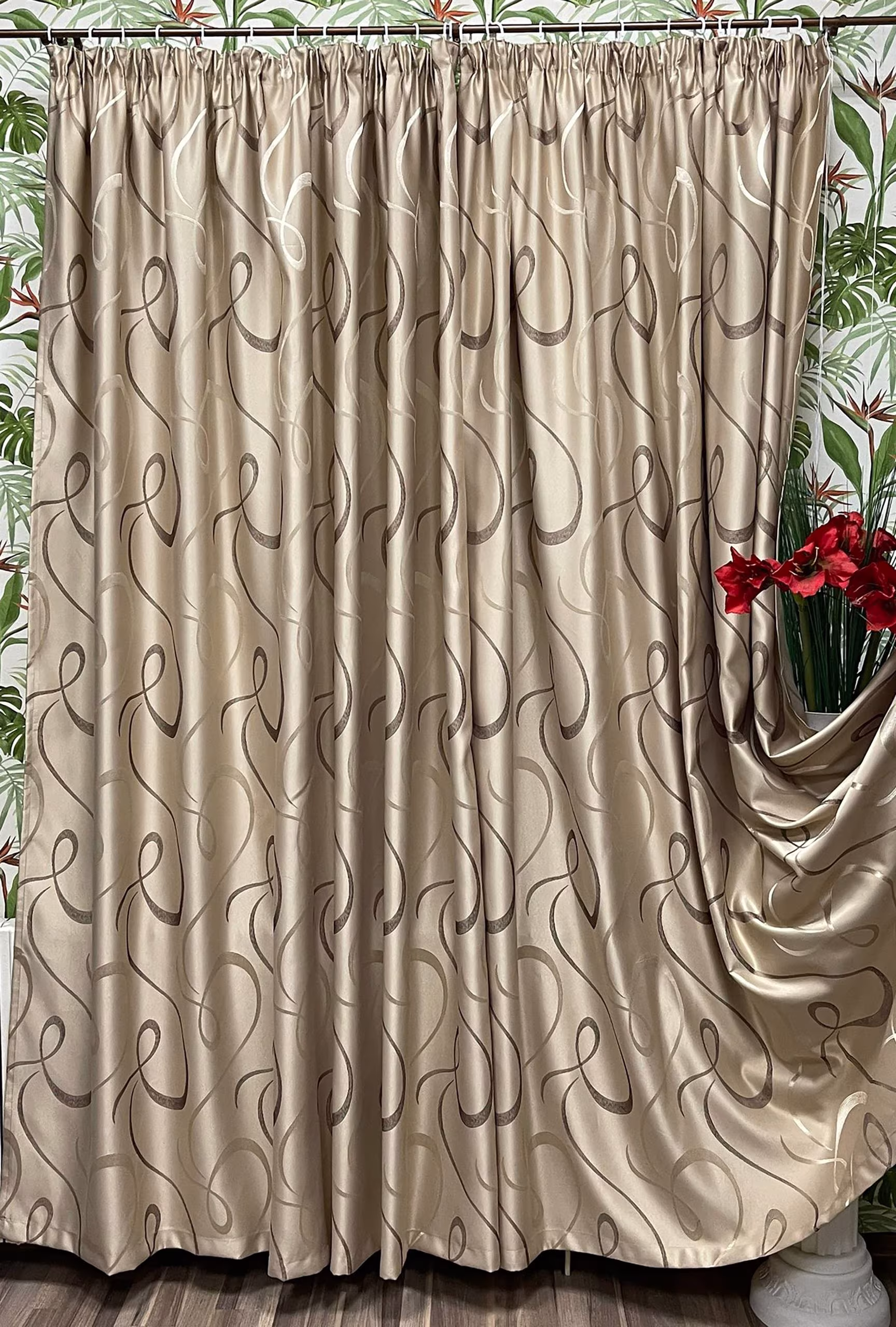 Set draperii semiopace, culoare bej gold, colectia "Barocco - Soft Illusion by Liz Line" 300x245x2buc, cu rejansa - DP1543 - imagine 3