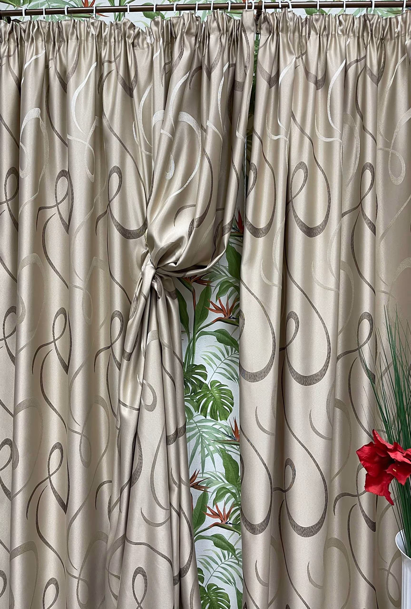 Set draperii semiopace, culoare bej gold, colectia "Barocco - Soft Illusion by Liz Line" 300x245x2buc, cu rejansa - DP1543 - imagine 6