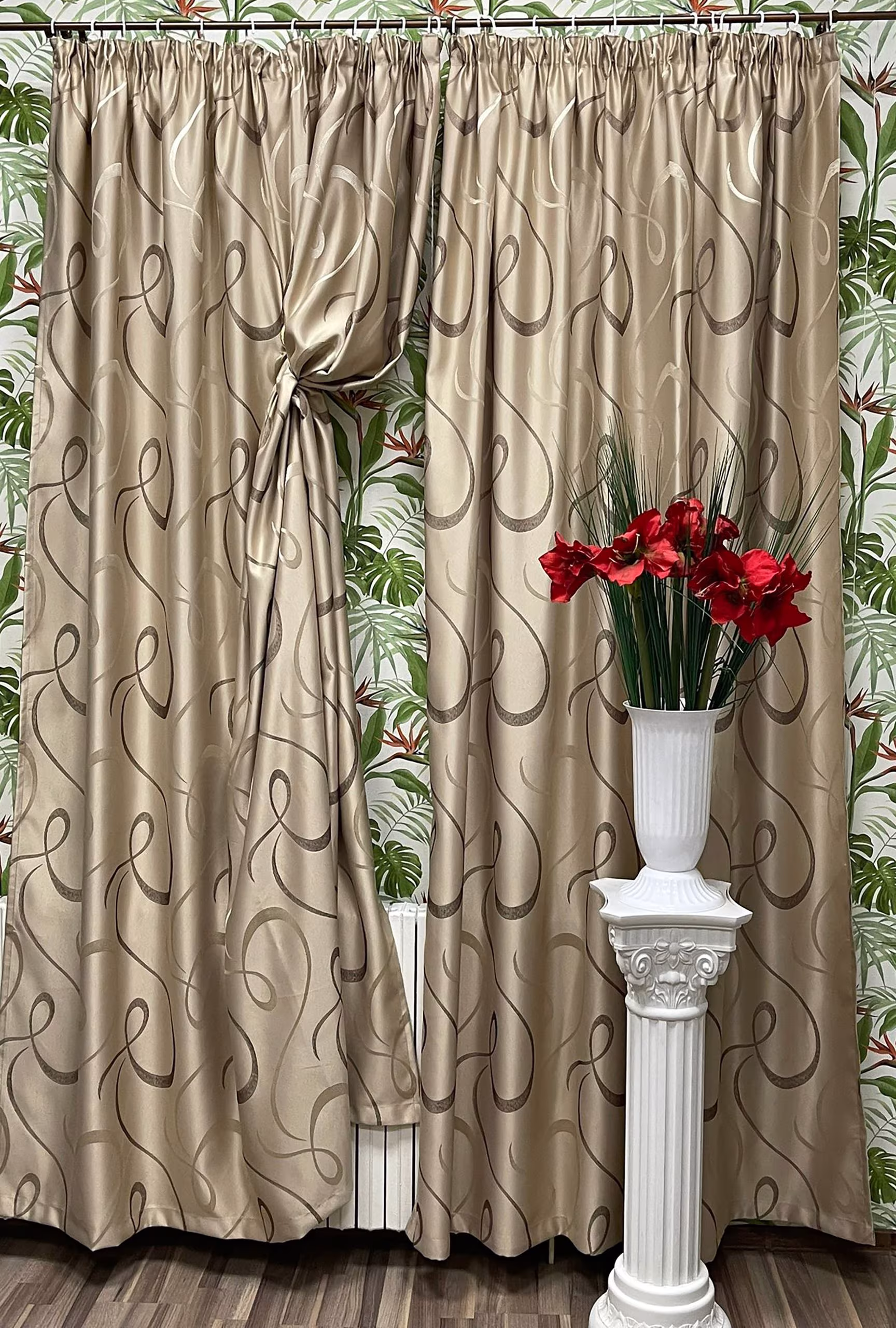 Set draperii semiopace, culoare bej gold, colectia "Barocco - Soft Illusion by Liz Line" 300x245x2buc, cu rejansa - DP1543 - imagine 7