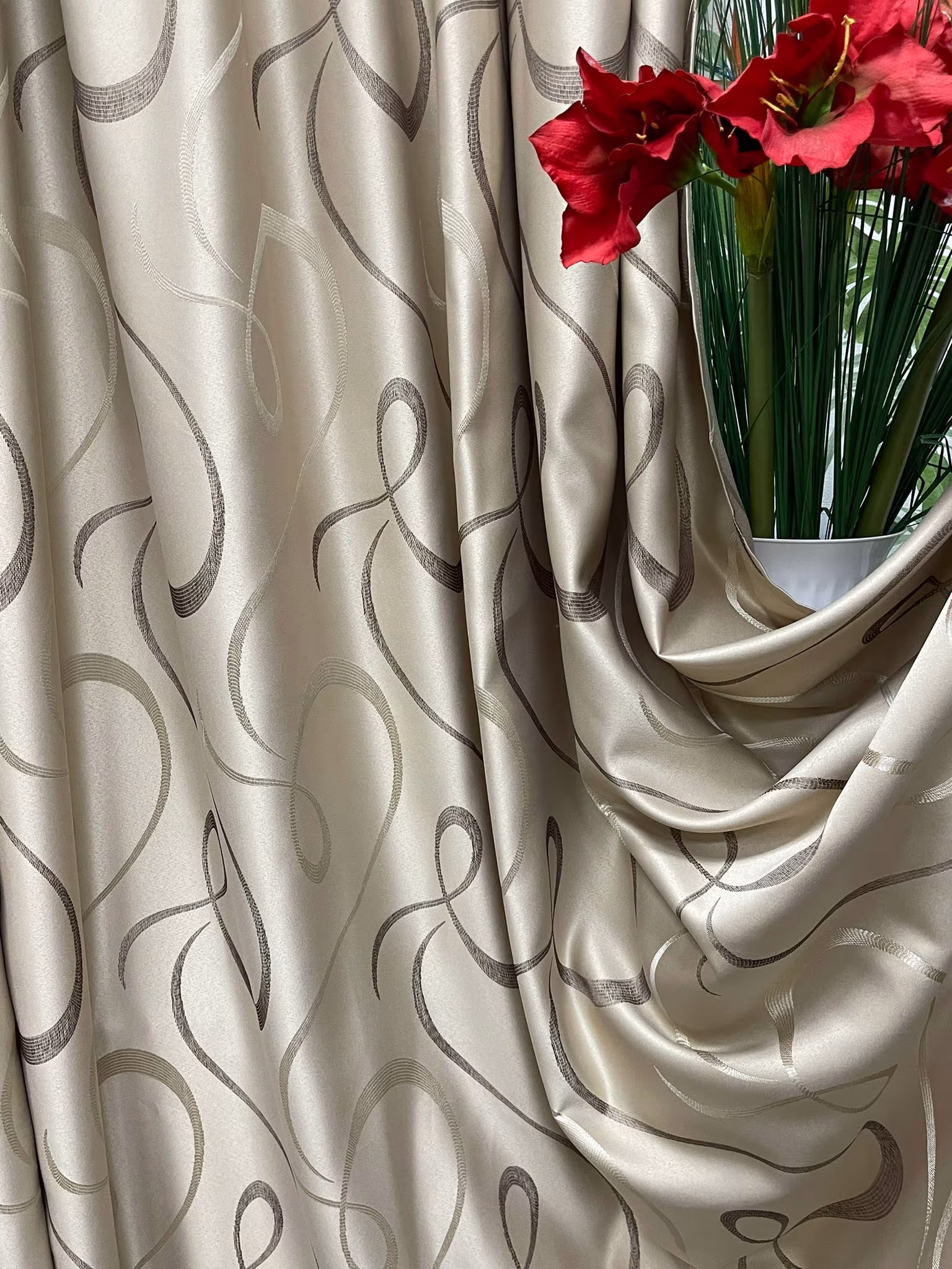 Set draperii semiopace, culoare bej gold, colectia "Barocco - Soft Illusion by Liz Line" 300x245x2buc, cu rejansa - DP1543 - imagine 15
