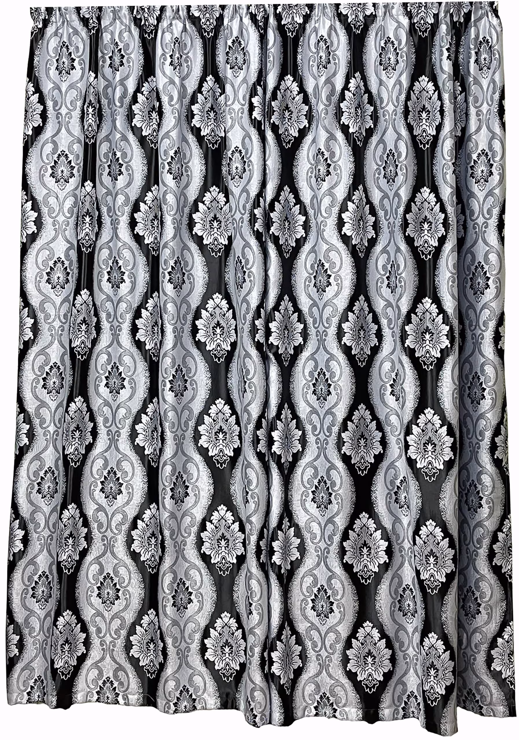 Set doua draperii blackout, cu rejansa, 2X250X245cm, culoare gri argintiu/negru, din colectia „Shadow Baroque”, by Liz Line-D22325