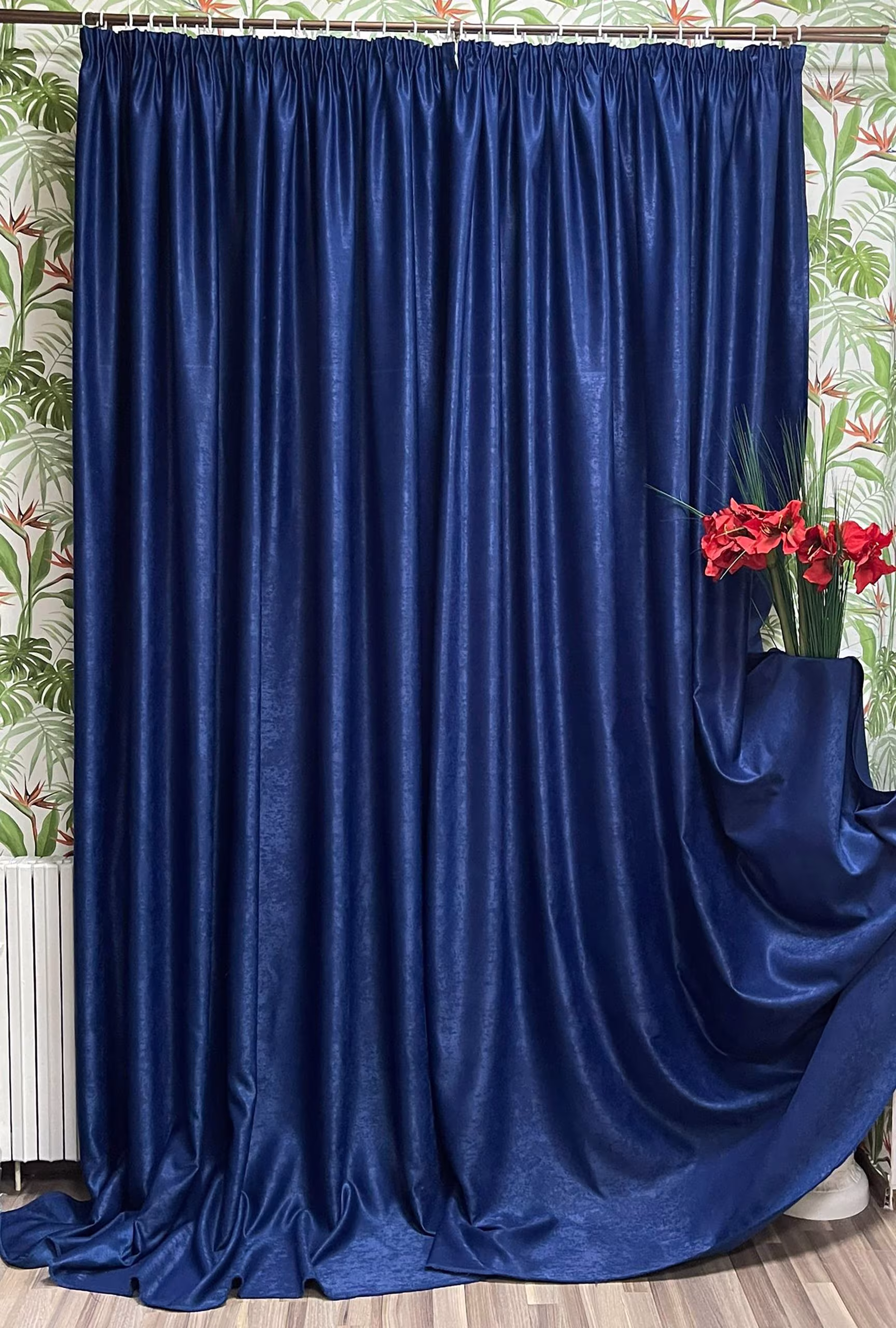 Set draperii semiopace, uni, culoare bleumarin, colectia „Monocrom by Liz Line – Navy Blue” 350x245cmx2buc, cu rejansa – DP777174
