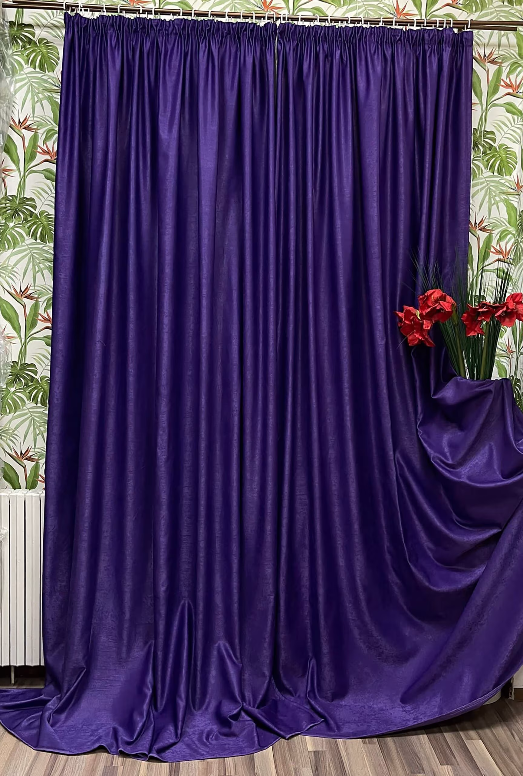Set draperii semiopace, uni, culoare mov, colectia „Monocrom by Liz Line – Midnight Violet” 350x245cmx2buc, cu rejansa – DP777235