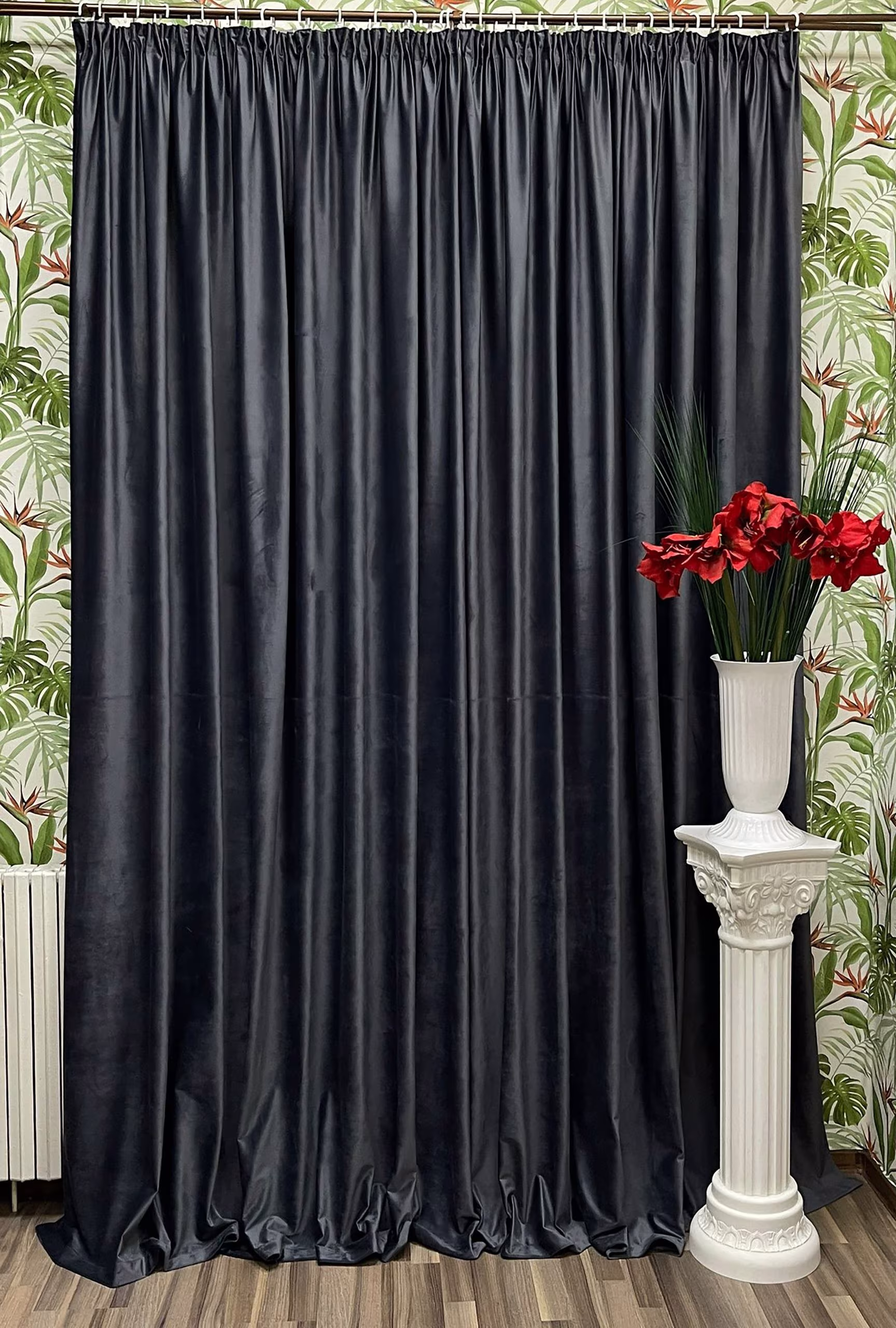 Set draperii semiopace, uni, culoare gri inchis, colectia „Monocrom by Liz Line – Pure Graphite Gray”, 350x245cmx2buc, cu rejansa – DP7771135