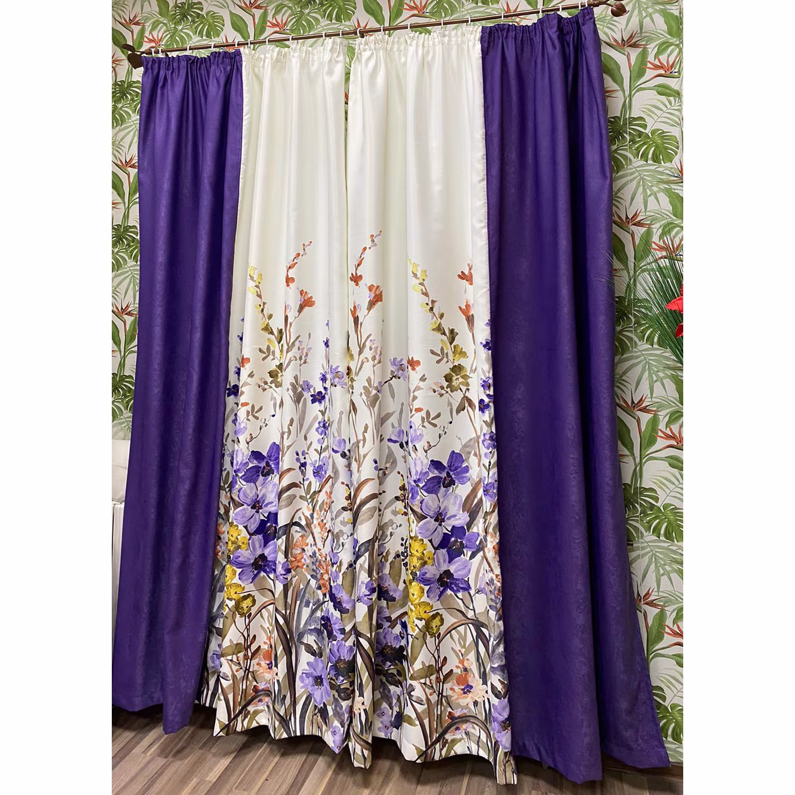 Set doua draperii bicolore, culoare multicolor, colectia „Floral Symphony” by Liz Line, cu rejansa, 2x250x245cm – SD07325